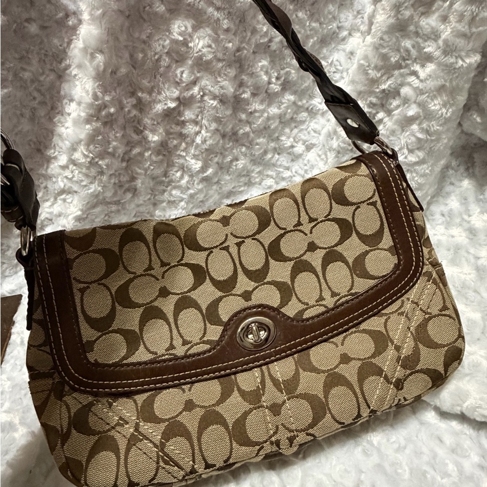 Vintage Coach Tan Brown signature turnlock braided leather strap Shoulder Bag - Picture 8 of 10